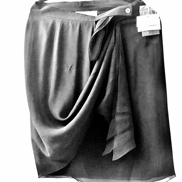 Classics by Anne Klein Vintage 80's Black SILK SHEER Sarong Wrap Skirt NEW - Picture 5 of 14